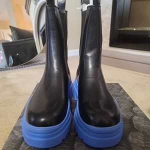Black and blue platform boots